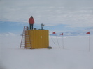 Matt up on the yellow container to check on the cold source at 100 meters.