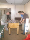 A heated game of foosball.