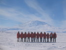 The BLAST team in front of Erebus.  From left: Gaelen Marsden (UBC), Don Wiebe (Toronto), Marco Viero (Toronto), Mark Devlin (Penn), Ed Chapin (UBC), Enzo Pascale (Toronto), Chris Semisch (Penn), Matt Truch (Brown), Nick Thomas (Miami), Marie Rex (Penn), Barth Netterfield (Toronto), Mark Halpern (UBC).