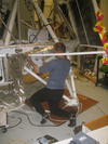 Peter installs the mylar floor on the gondola.