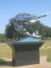 A big metal angel in a nearby cemetery.