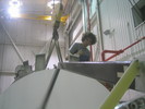Gaelen on top of the gondola during cryostat alignment.