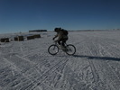 Pablo (one of our IT guys) on the only bicycle at South Pole (it's communal).