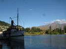 TSS Earnslaw with the Remarkables behind.